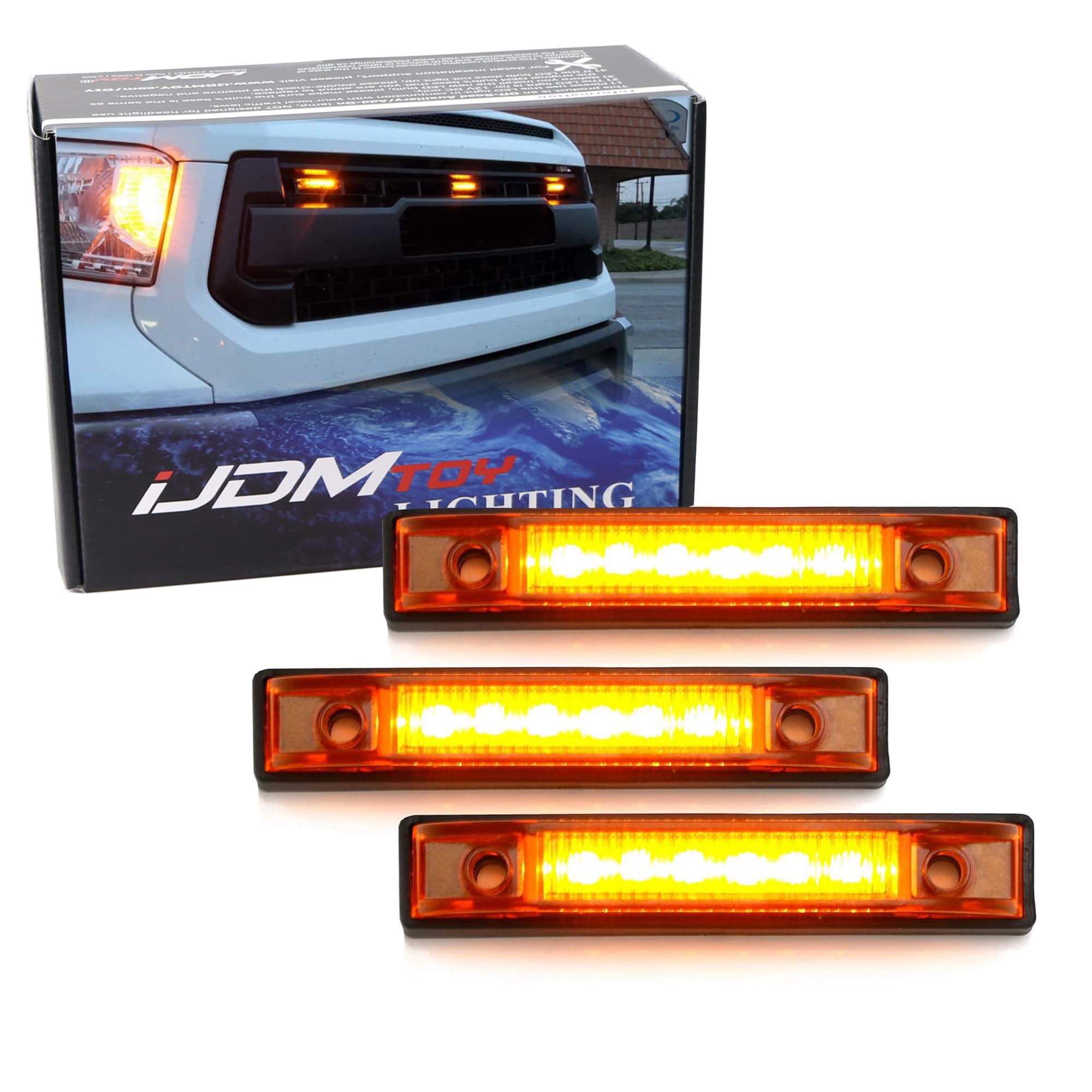 Amazon | iJDMTOY 3個 アンバー LED センターグリル ランニングライト